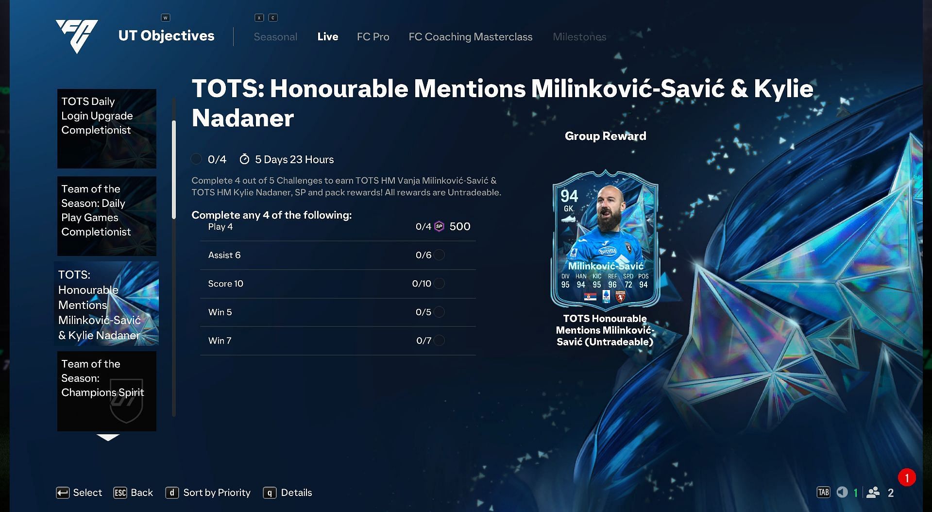 Vanja Milinkovic-Savic tasks (Image via EA Sports)